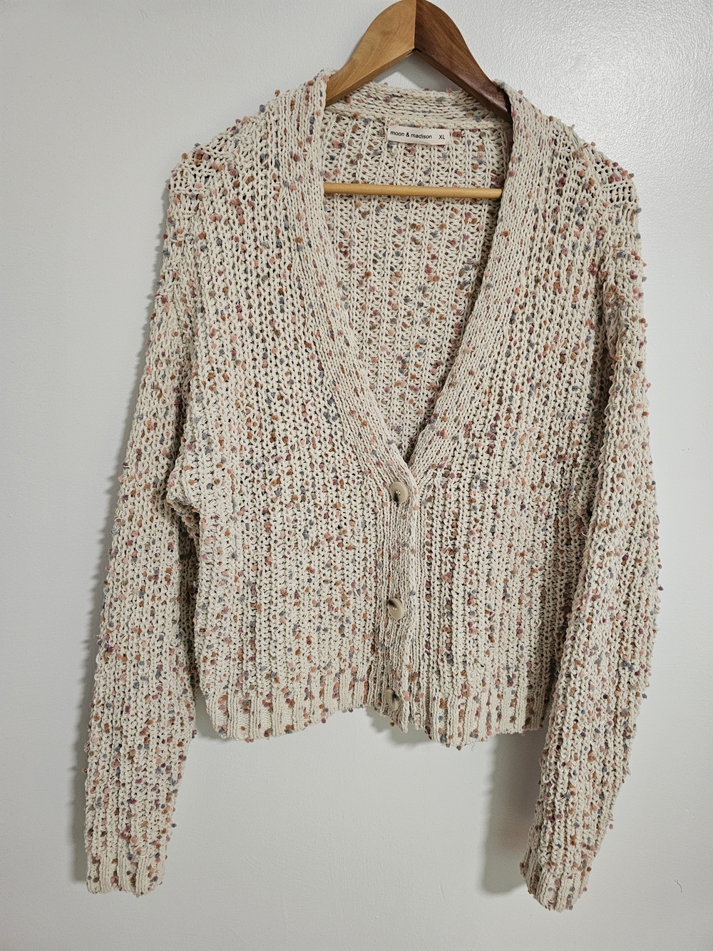 moon & madison Confetti Chunky Knit Cardigan Cream & Pink XL